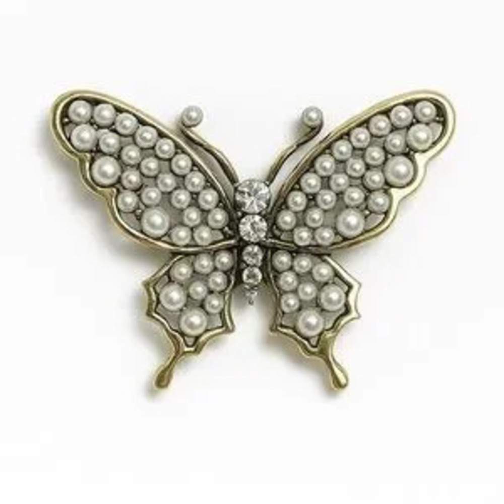 French Elegance Gold and Pearl Butterfly Brooch